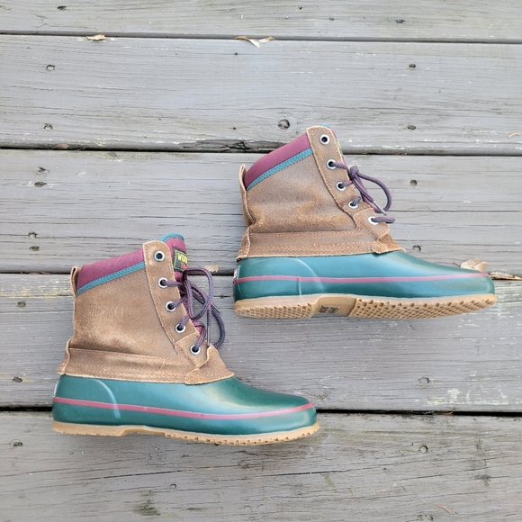 Vintage‎ 90s y2k Woodsman Brown Roughout Suede Leather Green Rubber Duck Boots 7 - Picture 3 of 9